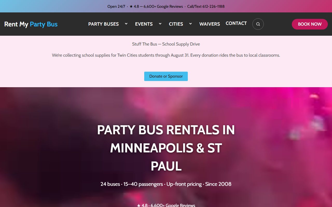 Screenshot of Rent My Party Bus