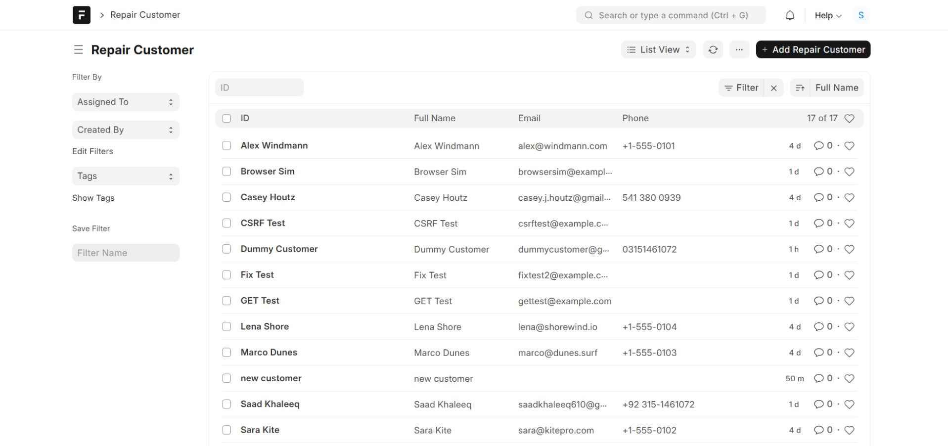 Screenshot of Repair Shop Ticketing System